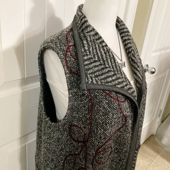 DOLCEZZA Long grey black wool blend open front vest ~ MEDIUM LARGE XL 1X duster - Picture 6 of 14